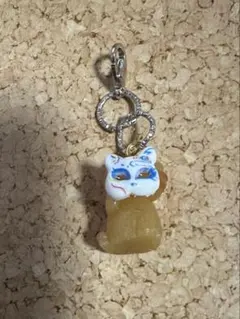 天然石 猫チャーム リング付き 約4cm