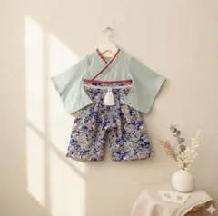 袴 ロンパース 和柄×くすみグリーン お食い初めひな祭りお宮参り初節句　70