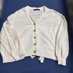 アイボリー レース編み クロップドカーディガン