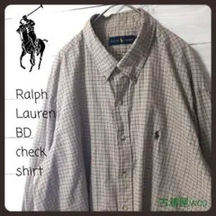 90Ｓ古着RalphLaurenラルフローレンボタンダウン長袖チェックシャツ刺繍