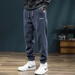 コーデュロイ 裏起毛パンツ ダークブルー 3XL スウェットパンツ 極暖 メンズ