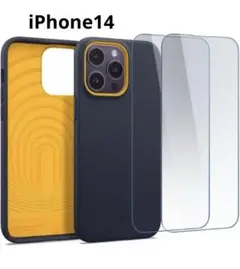 iPhone14 ケース　保護フィルム 2枚付き 黄色 ネイビー
