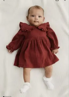 H&M ベビー　1-2Mコットンモスリンボディースーツ付きワンピース55cm