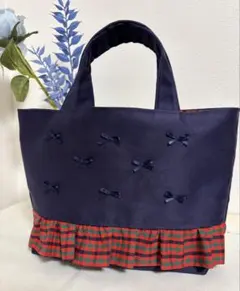 ミニトートバッグ 赤チェックフリル