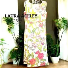 13号　ローラアシュレイ　コットン リネン　ノースリーブワンピース　花柄