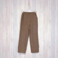 【ELLE】ウールパンツ ストレート シルク混 ブラウン きれいめカジュアル