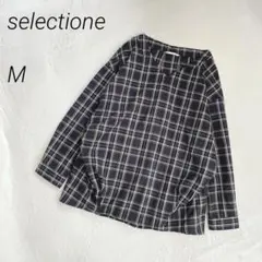 selectione チェック柄ブラウス　シャツ　長袖　Vネック