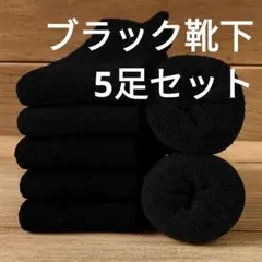 裏起毛靴下 ブラック 5足セット 無地 冬 プレゼント シンプル 暖かい 温活