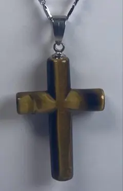 天然パワーストーン 金運アップ　タイガーアイ「虎目石」十字架ネックレスペンダント