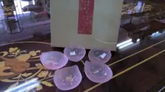 ピンクの花びら型ガラス小皿5枚セット