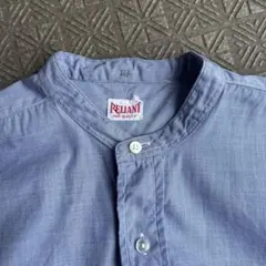 【Uk製】ブルーハケ目 Reliantノーカラーシャツデタッチャブルカラー付き