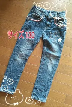 ダメージ加工★キッズデニムパンツ★星柄ハート★130★アメカジ★パッチワーク刺繍