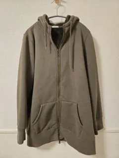 GU 裏ボアジップアップパーカー ロング丈 オリーブグリーン フルジップパーカー