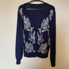 GRACE CONTINENTAL 刺繍カーディガン ネイビー