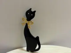 黒猫 ブローチ ラインストーン ブラック レトロ 猫モチーフ