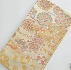 袋帯　未仕立て品　六通　西陣織　華吉祥華文　クリーム色系　No.3