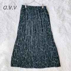 アーヴェヴェ 花柄 プリーツスカート ロング丈 ウエストゴム（L） ゆったり