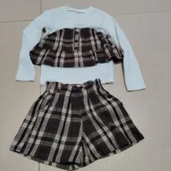 coca チェック柄トップスとショートパンツセット 130
