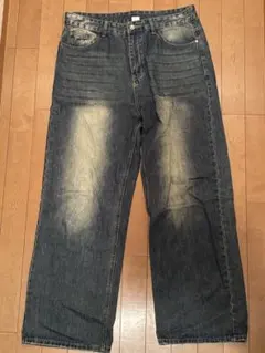 INFLATION ワイドデニム ダークブルー ダメージ加工