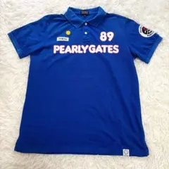【美品】PEARLY GATES 半袖ポロシャツ 大きいサイズワッペン ブルー