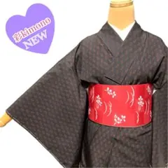 《12K31》洗える着物 小紋 袷 化繊 黒 赤 対象身長～162cm 送料無料