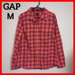 GAP ギャップ チェック ネルシャツ 赤 薄手 レディース 長袖シャツ M