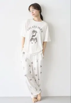 タグ付き新品　ジェラートピケ　シュナウザー柄ロングパンツ