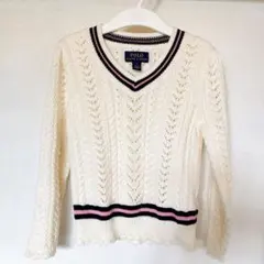 ポロ　ラルフローレン　ニット　セーター　刺繍　ケーブル編み　Vネック　コットン