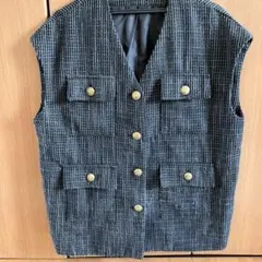 美品ダークグレー チェック柄 ベスト