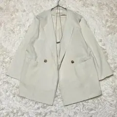 【美品】レイカズン 麻混 ダブルブレスト ブルゾン ビッグサイズ 洗濯可のサムネイル