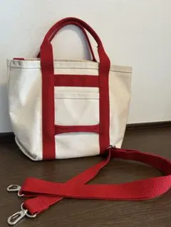 アイボリー/レッド 帆布トートバッグ　PLST gaff