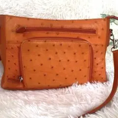 希少色 オーストリッチ 本革 オレンジ ショルダーバッグ