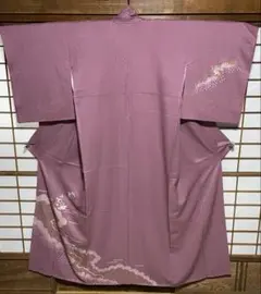訪問着 正絹綸子生地 濃いピンクとグレーのぼかし染め地に花の友禅絵羽 