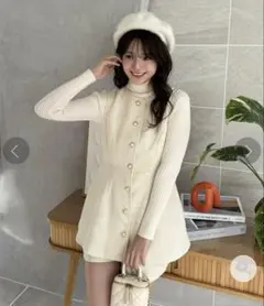 フロントボタンツイードチュニック&ショートパンツセット