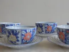 有田焼　花柄 陶器 湯飲み ５碗　茶托5個