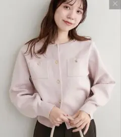 natural couture ポリニット金釦ポケ付きカーディガン