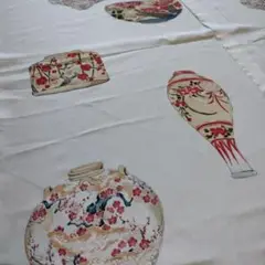 陶器　器　模様の生地（シミあり）半幅３枚　95×36cm　絹
