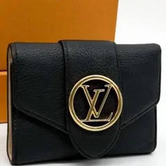 ICチップ ルイヴィトン ポンヌフ コンパクト 黒 三つ折り財布 トリヨン