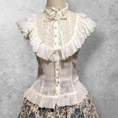 ゴシックロリータフリルレースシアーブラウス白ハイネックリボン姫ロリヴィクトリアン