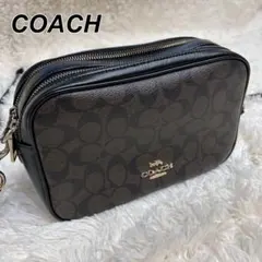 【美品】COACH ワイアット カメラバッグ シグネチャー レザー 型押し 黒 美品】COACH ワイアット カメラバッグ シグネチャー レザー 型押し 黒