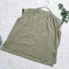 ミッシェルクラン フレンチスリーブブラウス 38 オリーブグリーン