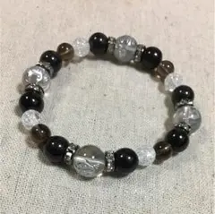 ★水晶銀彫り四神★男性用ブレスレット