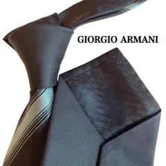 Giorgio Armani アルマーニ　黒　ブラック　水色　ストライプネクタイのサムネイル