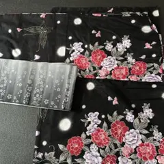 浴衣・帯セット 黒地 花柄