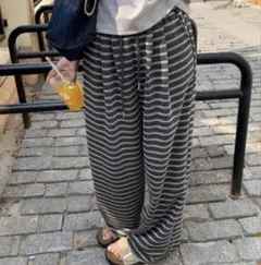 ボーダーワイドストレートスウェットパンツ