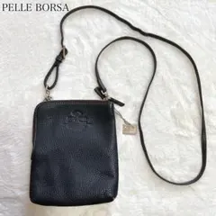 PELLE BORSA ペレボルサ　レザーショルダーバッグ　2つ口 シボ革