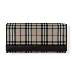 バーバリー ノバチェック 長財布 ベージュ ブラウン 二つ折り キャンバスレザー