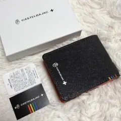 新品✨カステルバジャック　二つ折り財布　コンパクト　レザー　ブラック　オレンジのサムネイル