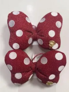 ミニー ヘアゴム ヘアピン リボン 赤 2個