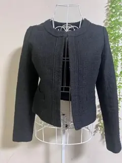 ナチュラルビューティーベーシック　ノーカラーツイードジャケット